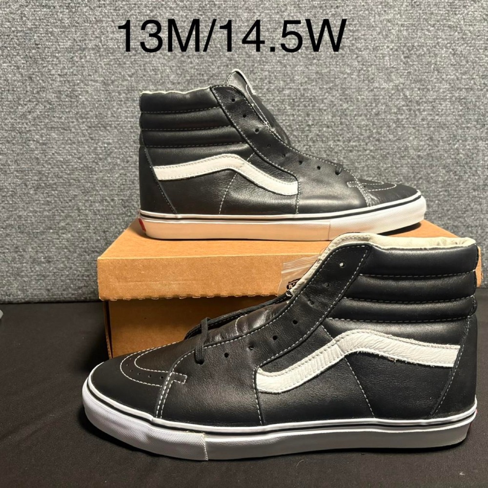 Vans customs Sk8-Hi Leather Black white stripe 13 Men's brand new